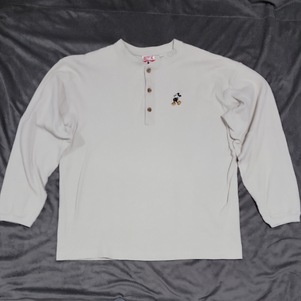 Long Sleeve Henley with Mickey Mouse Embroidery